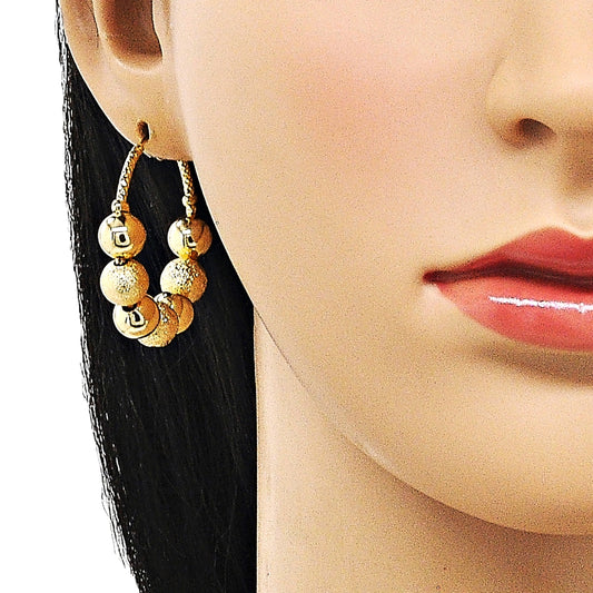 Oro Laminado Medium Hoop, Gold Filled Style Ball and Hollow Design, Matte Finish, Golden Finish