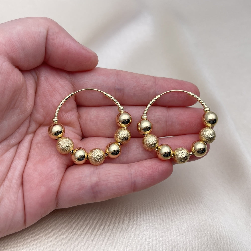 Oro Laminado Medium Hoop, Gold Filled Style Ball and Hollow Design, Matte Finish, Golden Finish