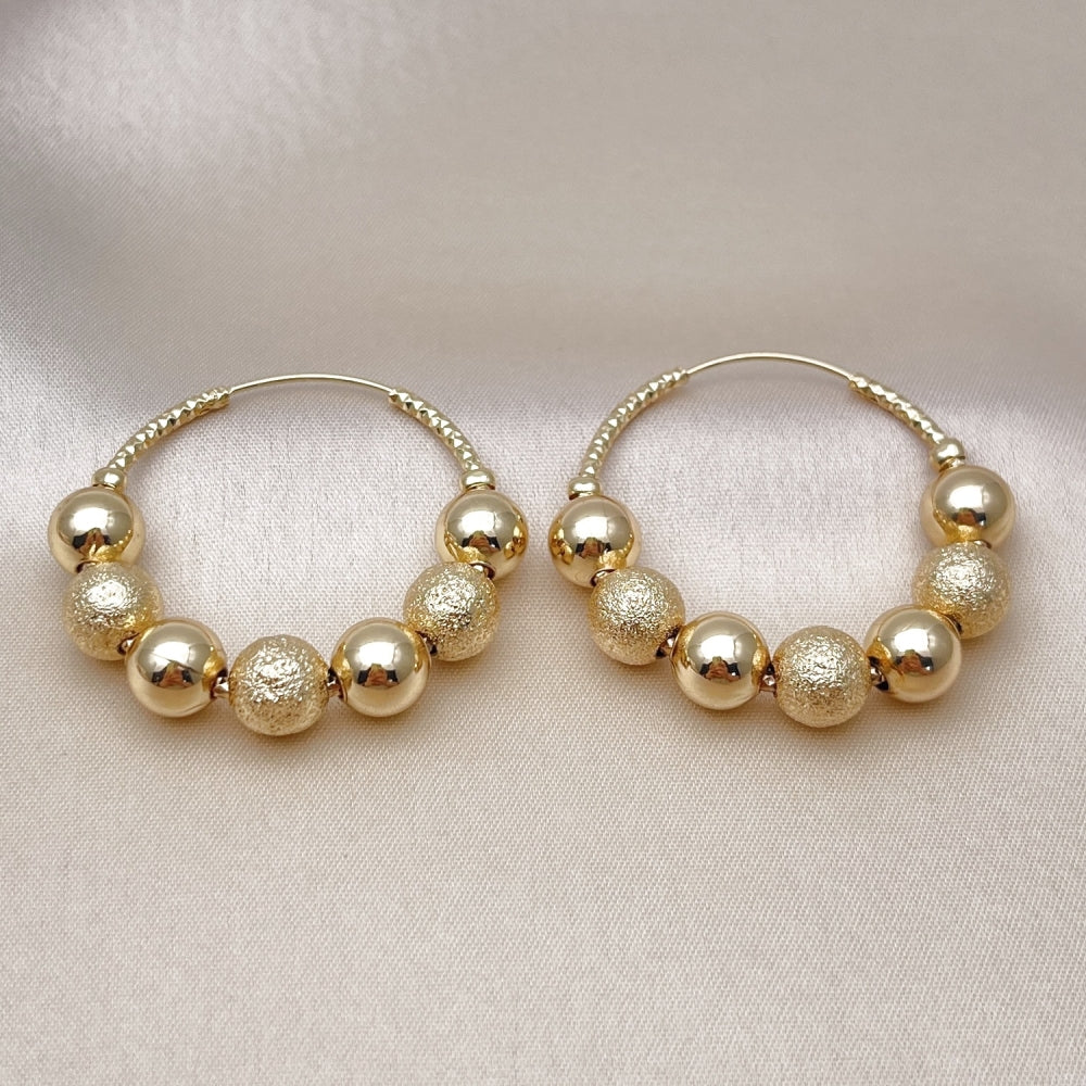 Oro Laminado Medium Hoop, Gold Filled Style Ball and Hollow Design, Matte Finish, Golden Finish