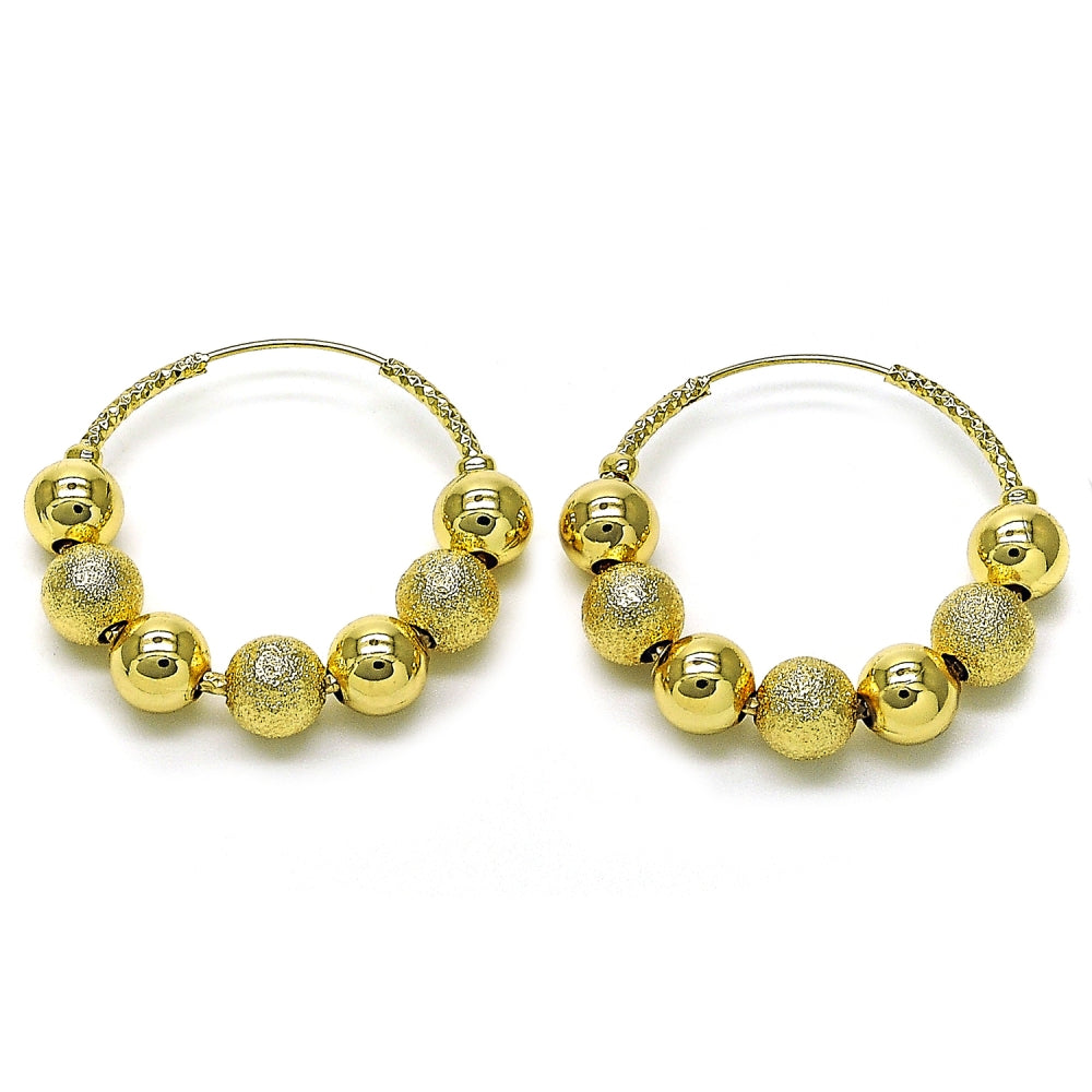 Oro Laminado Medium Hoop, Gold Filled Style Ball and Hollow Design, Matte Finish, Golden Finish