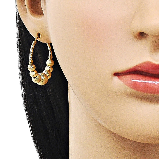 Oro Laminado Medium Hoop, Gold Filled Style Ball and Hollow Design, Matte Finish, Golden Finish