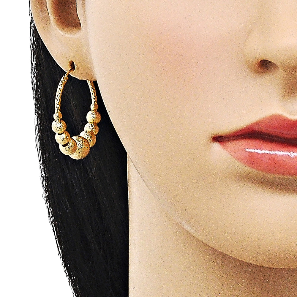 Oro Laminado Medium Hoop, Gold Filled Style Ball and Hollow Design, Matte Finish, Golden Finish