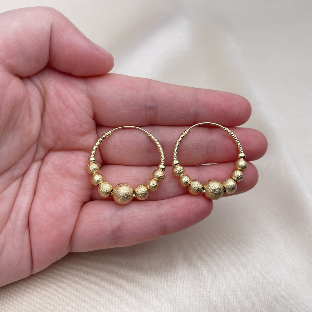 Oro Laminado Medium Hoop, Gold Filled Style Ball and Hollow Design, Matte Finish, Golden Finish