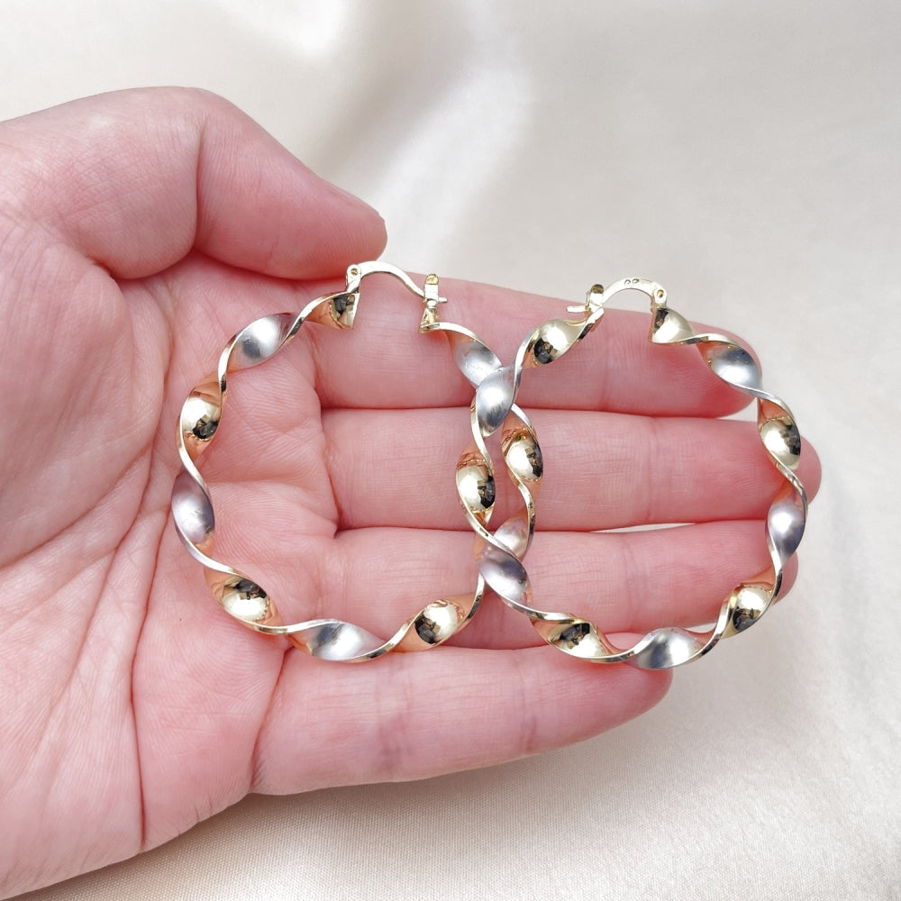 Oro Laminado Large Hoop, Gold Filled Style Twist Design, Polished, Tricolor