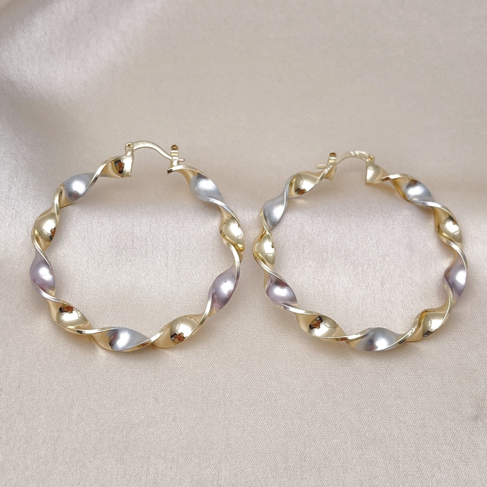 Oro Laminado Large Hoop, Gold Filled Style Twist Design, Polished, Tricolor
