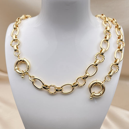 Oro Laminado Necklace and Bracelet, Gold Filled Style Rolo and Twist Design, Polished, Golden Finish
