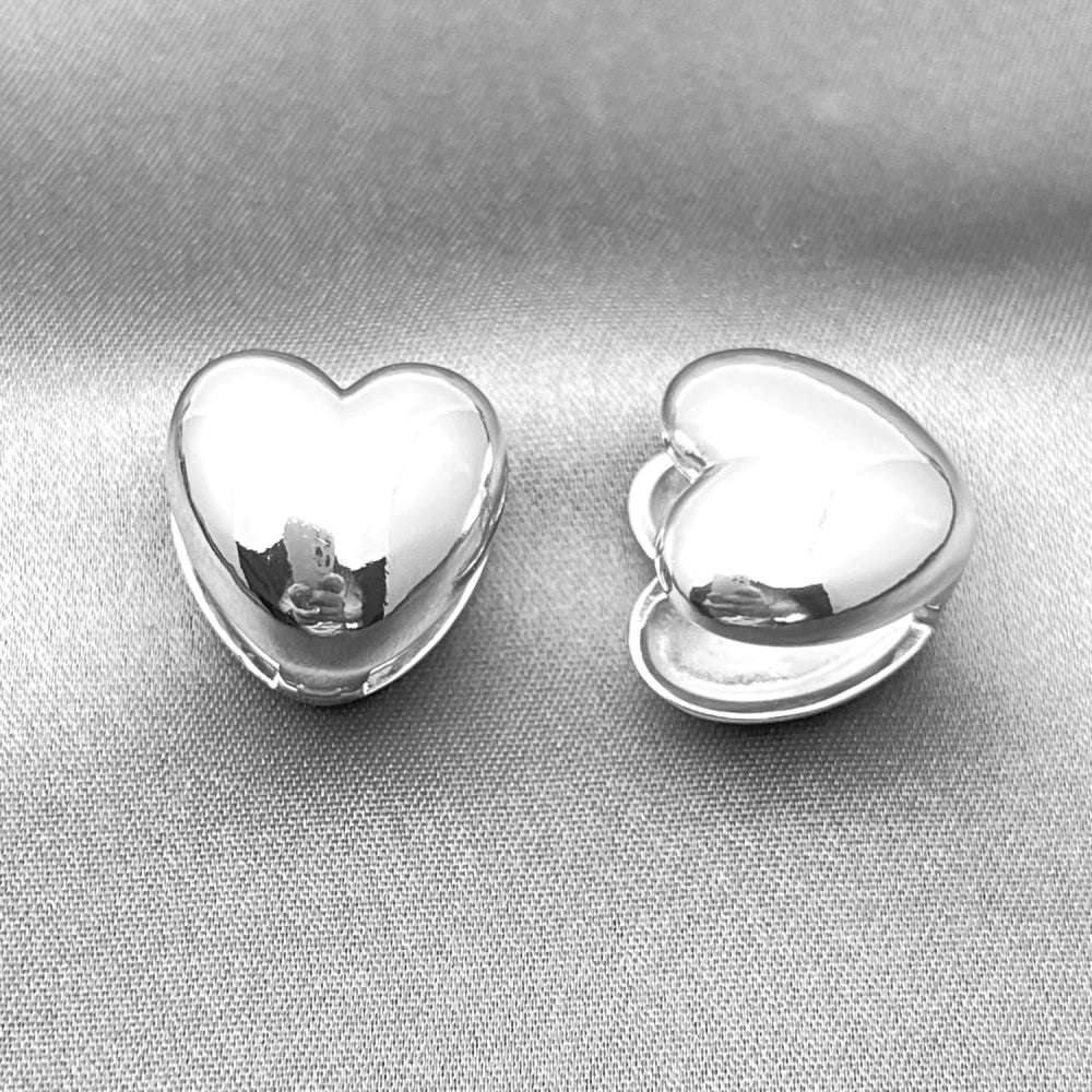 Rhodium Gold Filled Huggie Hoop, Heart Design, Polished, Rhodium Finish