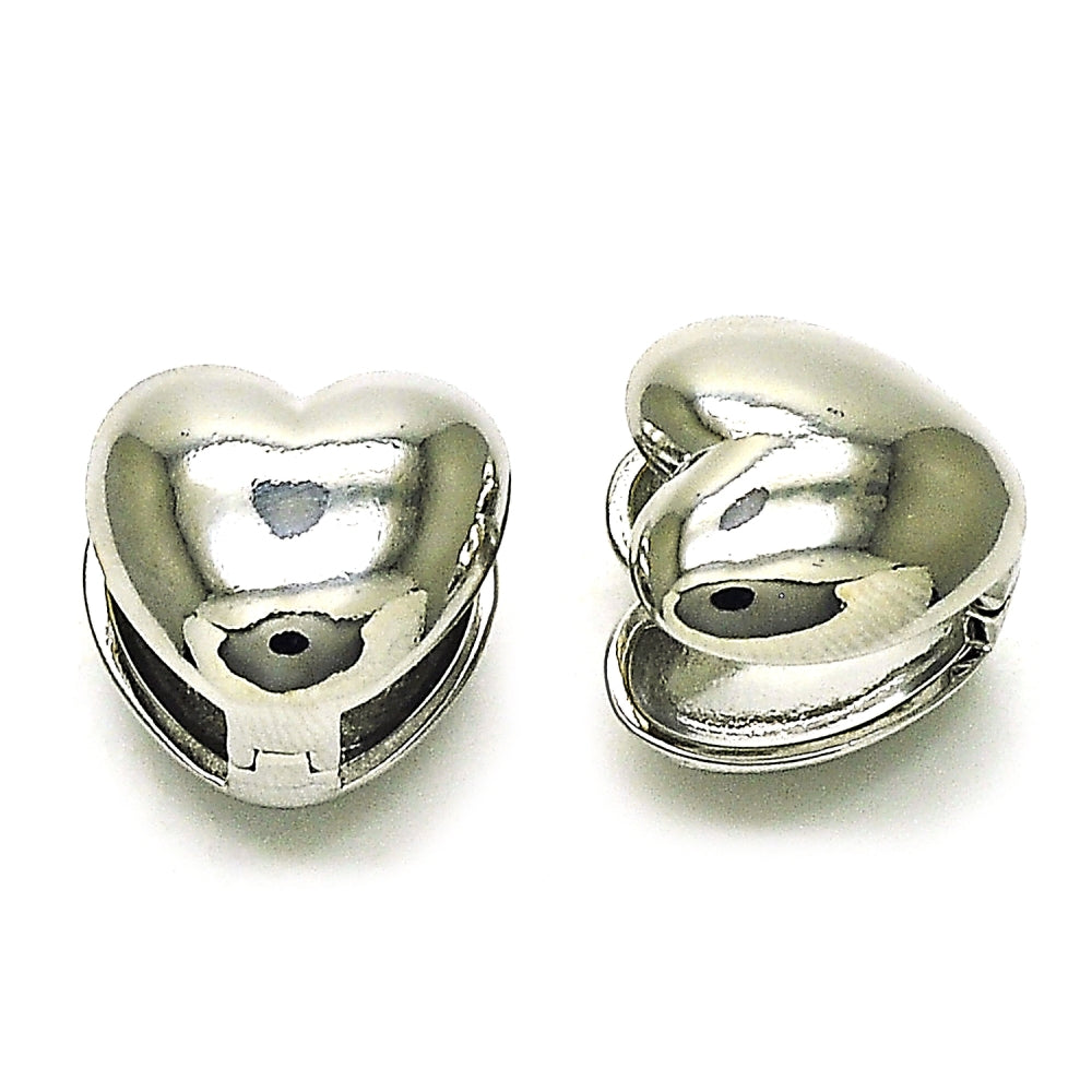 Rhodium Gold Filled Huggie Hoop, Heart Design, Polished, Rhodium Finish