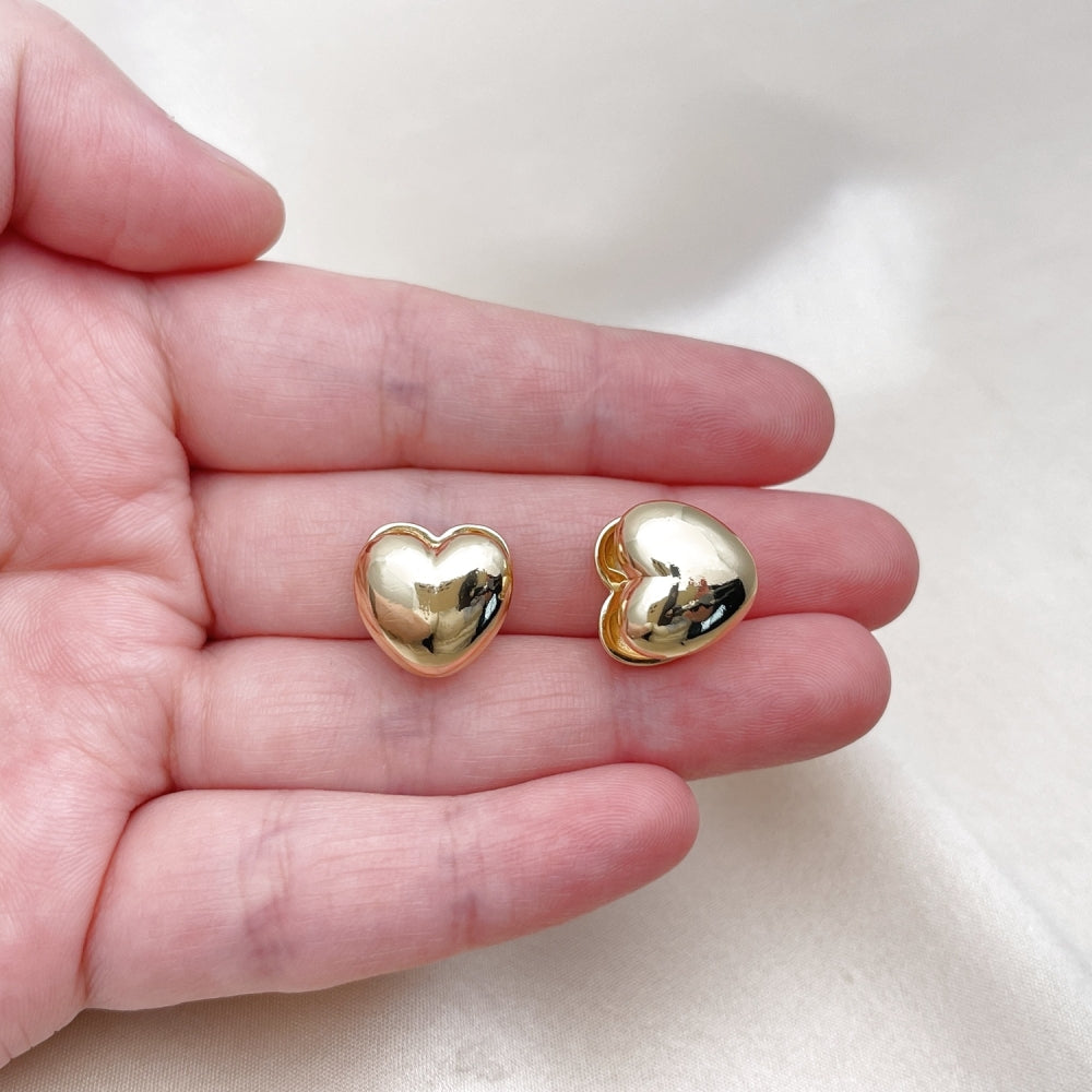 Oro Laminado Huggie Hoop, Gold Filled Style Heart Design, Polished, Golden Finish
