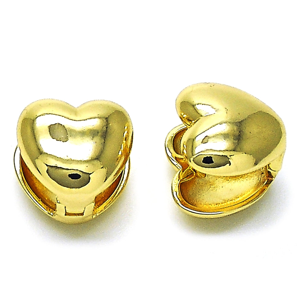 Oro Laminado Huggie Hoop, Gold Filled Style Heart Design, Polished, Golden Finish
