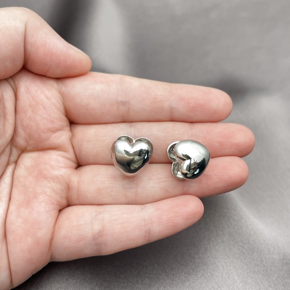 Rhodium Gold Filled Huggie Hoop, Heart Design, Polished, Rhodium Finish