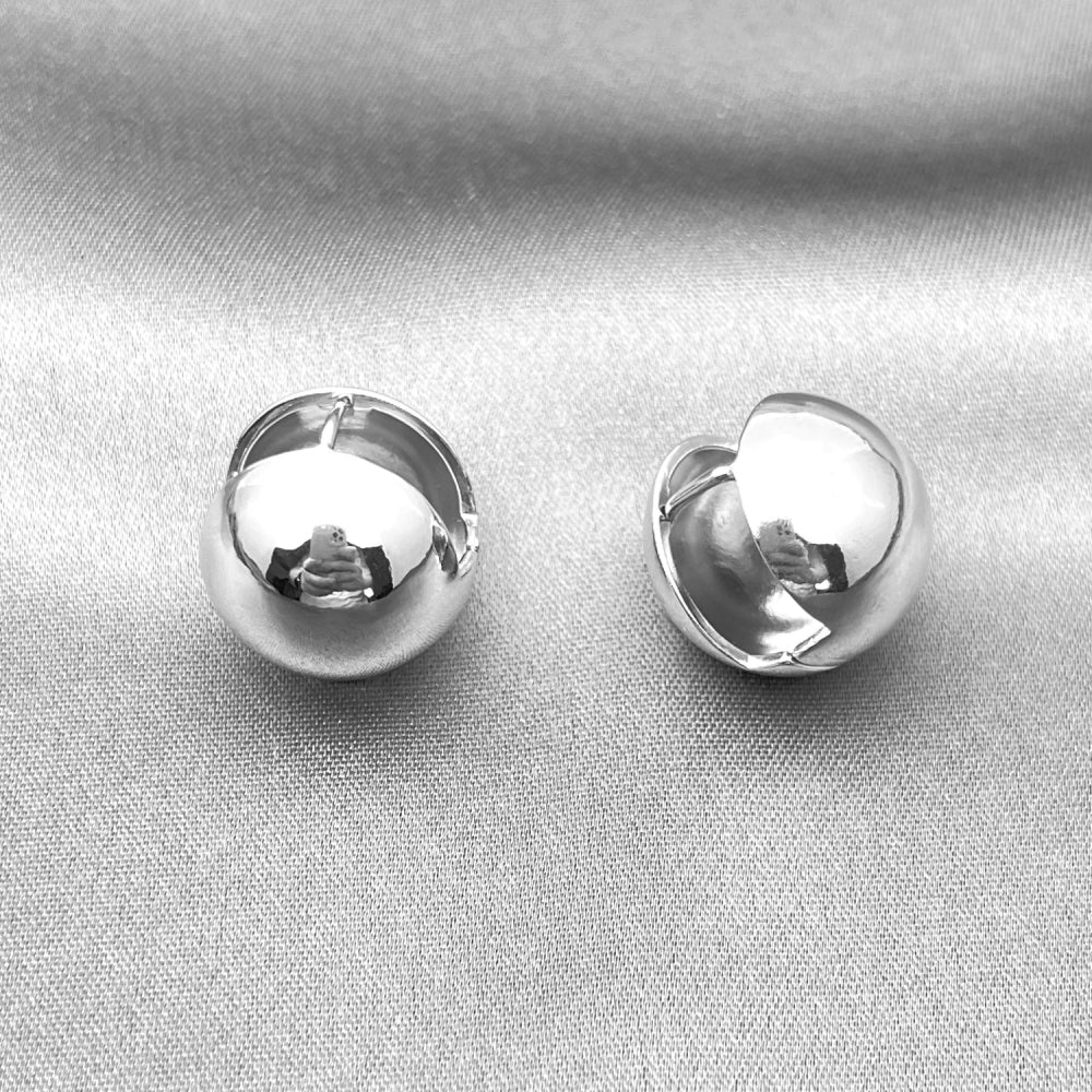 Rhodium Gold Filled Huggie Hoop, Ball Design, Polished, Rhodium Finish