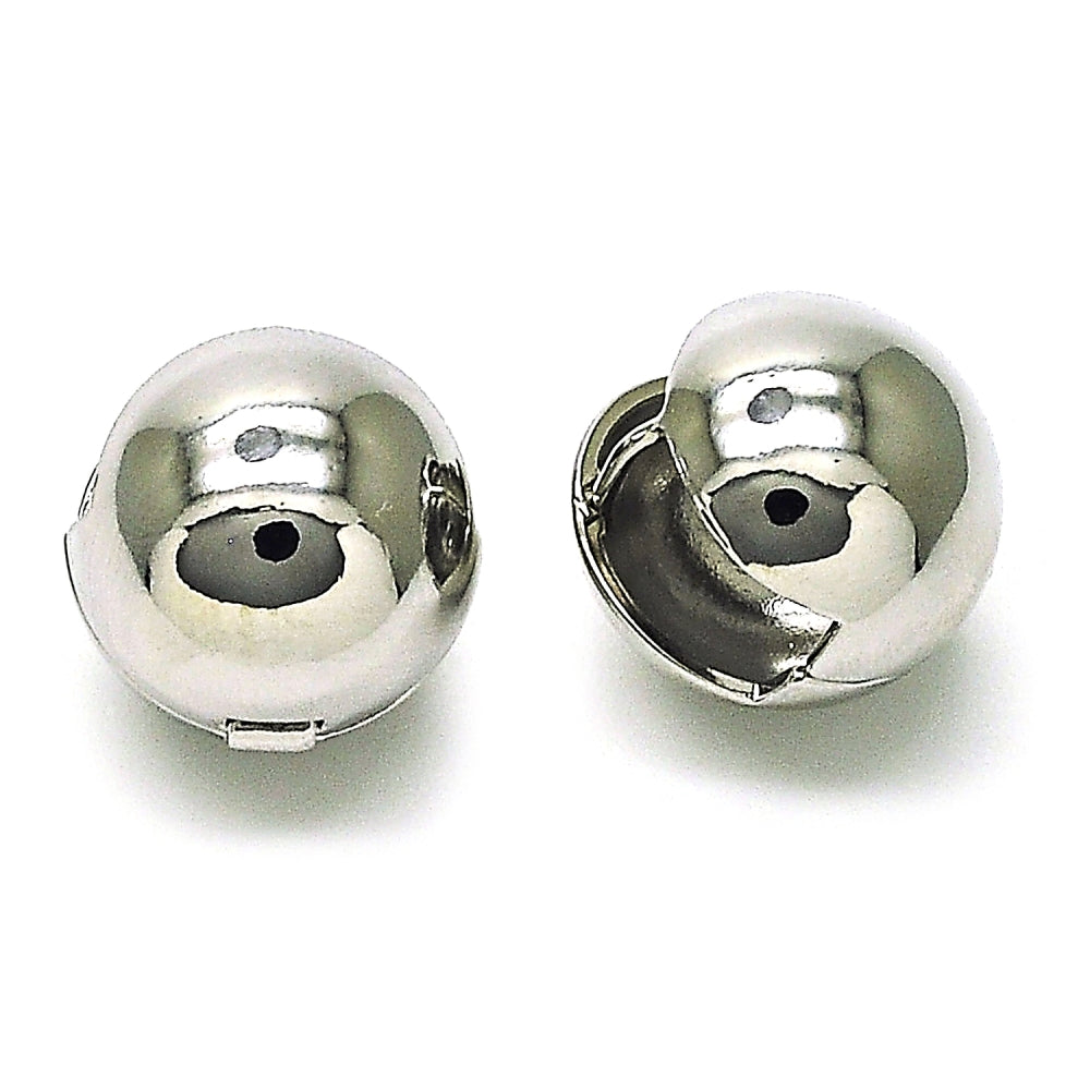 Rhodium Gold Filled Huggie Hoop, Ball Design, Polished, Rhodium Finish