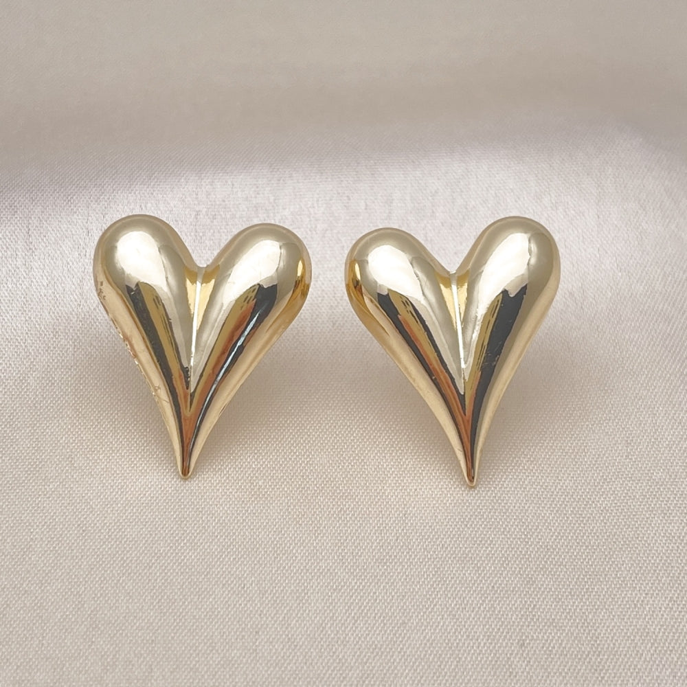 Oro Laminado Stud Earring, Gold Filled Style Heart and Hollow Design, Polished, Golden Finish