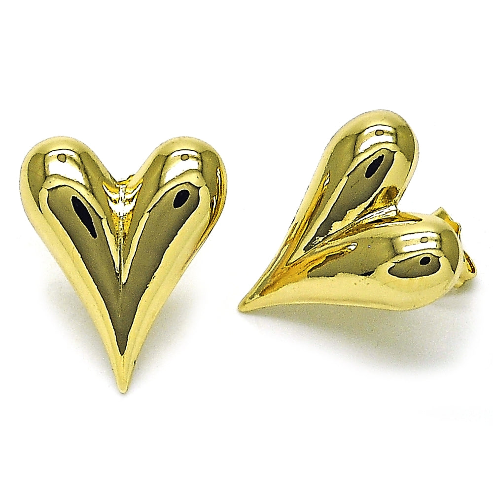 Oro Laminado Stud Earring, Gold Filled Style Heart and Hollow Design, Polished, Golden Finish