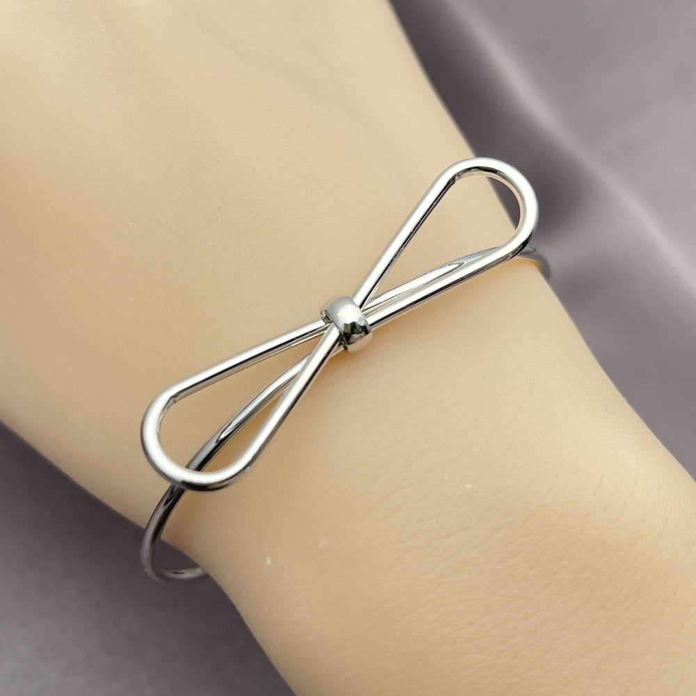 Rhodium Gold Filled Individual Bangle, Bow Design, Polished, Rhodium Finish