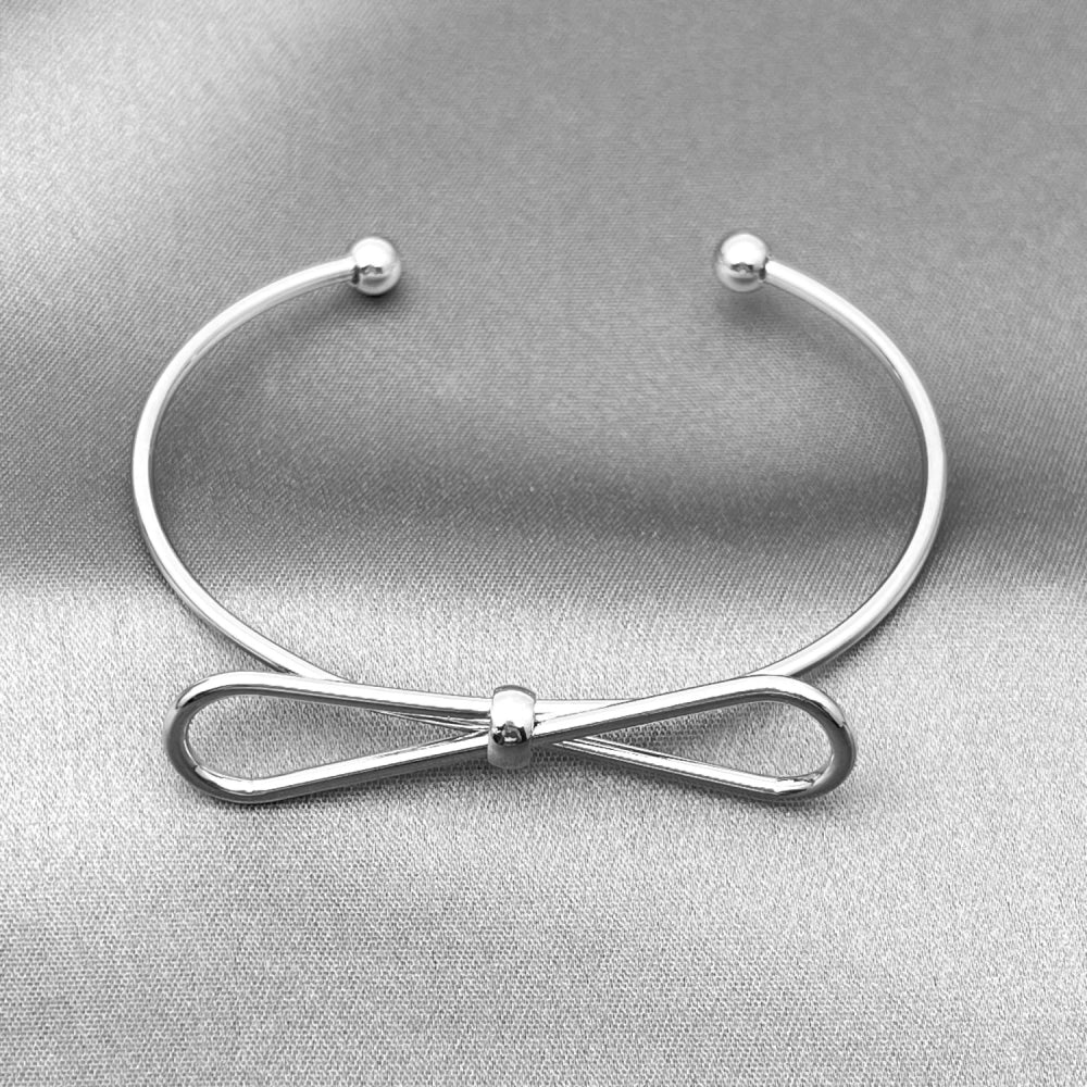Rhodium Gold Filled Individual Bangle, Bow Design, Polished, Rhodium Finish