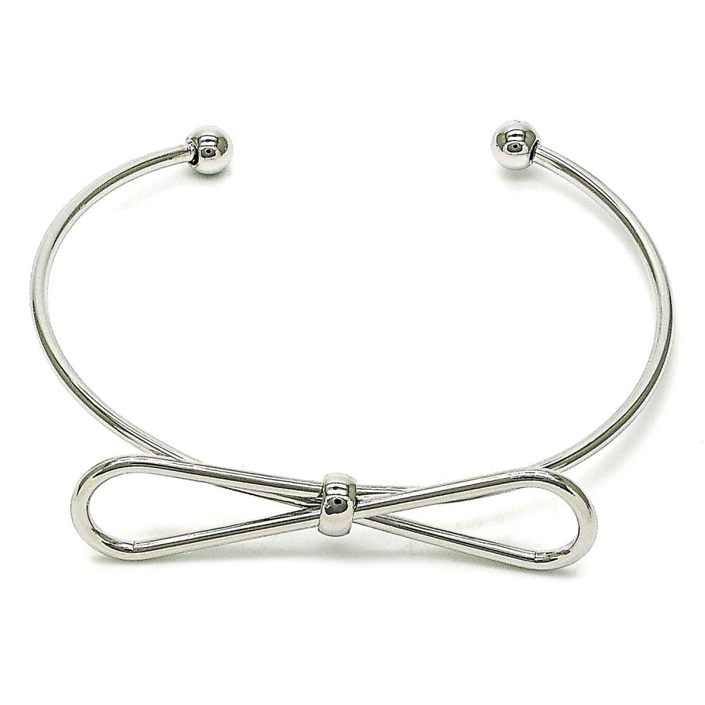 Rhodium Gold Filled Individual Bangle, Bow Design, Polished, Rhodium Finish