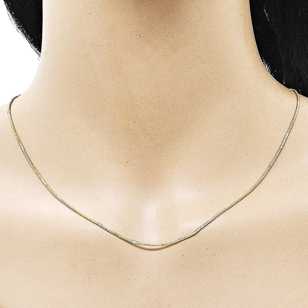 Oro Laminado Basic Necklace, Gold Filled Style Box Design, Polished, Golden Finish
