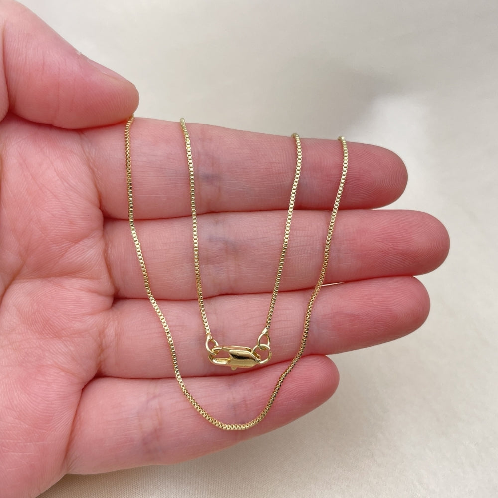 Oro Laminado Basic Necklace, Gold Filled Style Box Design, Polished, Golden Finish