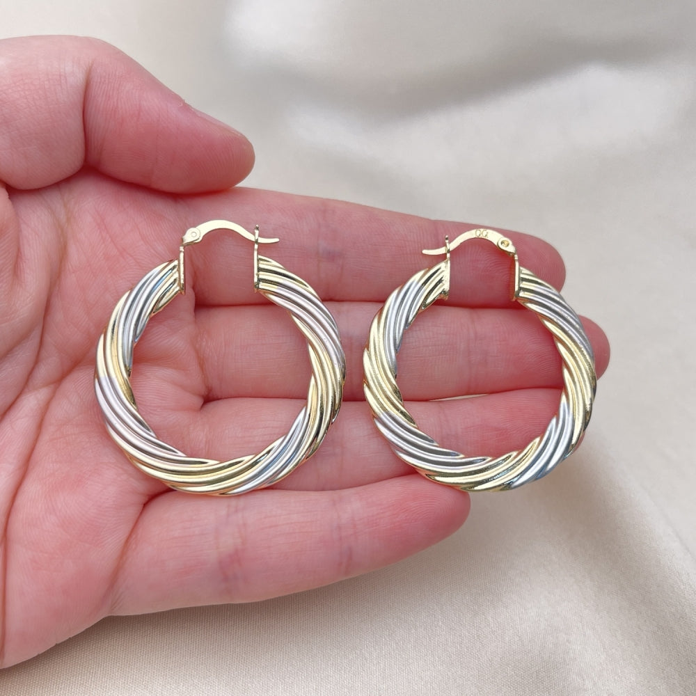 Oro Laminado Medium Hoop, Gold Filled Style Twist and Hollow Design, Polished, Tricolor
