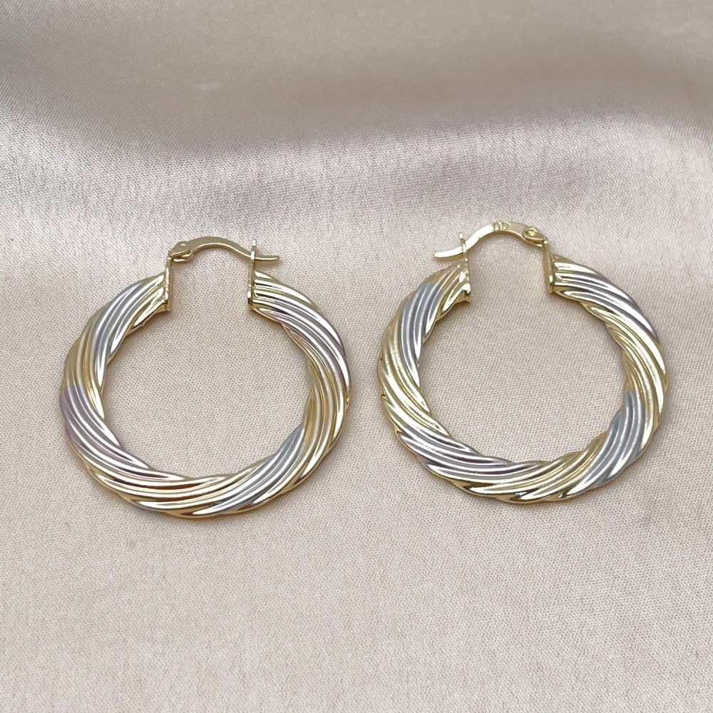 Oro Laminado Medium Hoop, Gold Filled Style Twist and Hollow Design, Polished, Tricolor