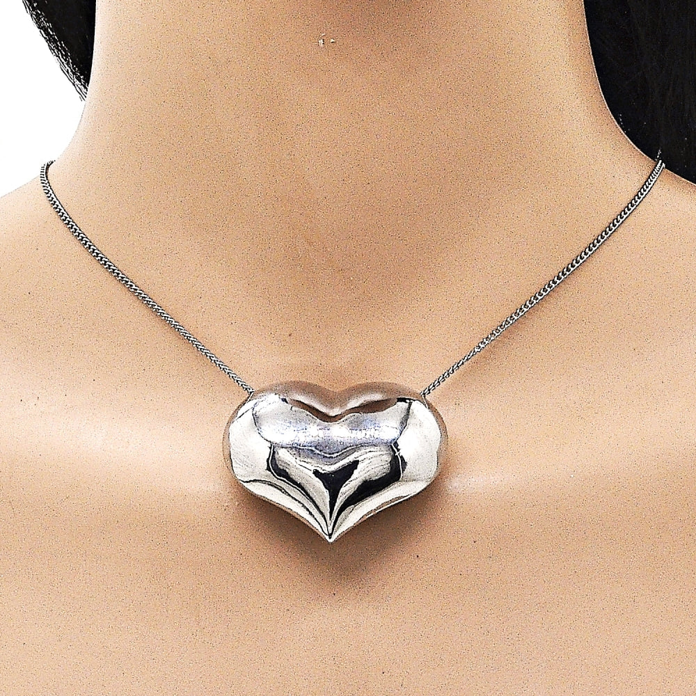 Rhodium Gold Filled Pendant Necklace, Heart and Hollow Design, Polished, Rhodium Finish