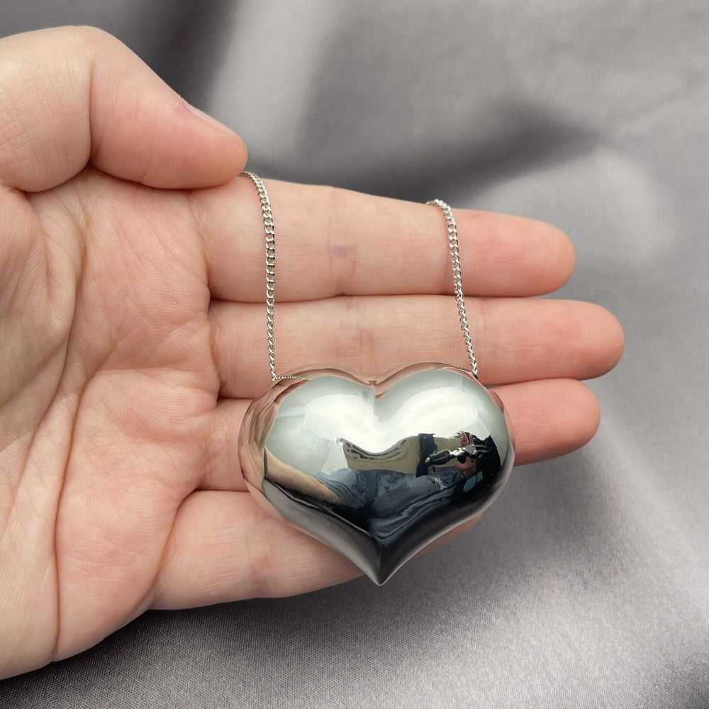 Rhodium Gold Filled Pendant Necklace, Heart and Hollow Design, Polished, Rhodium Finish
