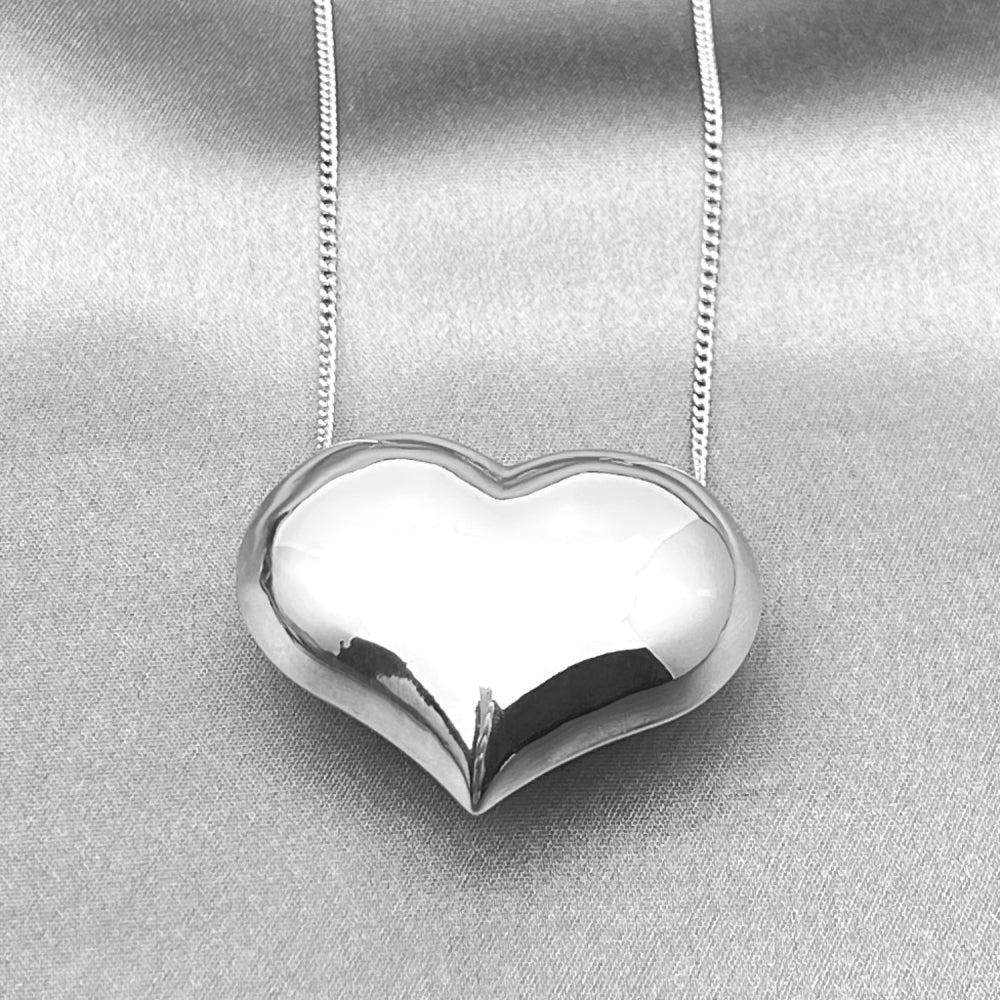 Rhodium Gold Filled Pendant Necklace, Heart and Hollow Design, Polished, Rhodium Finish