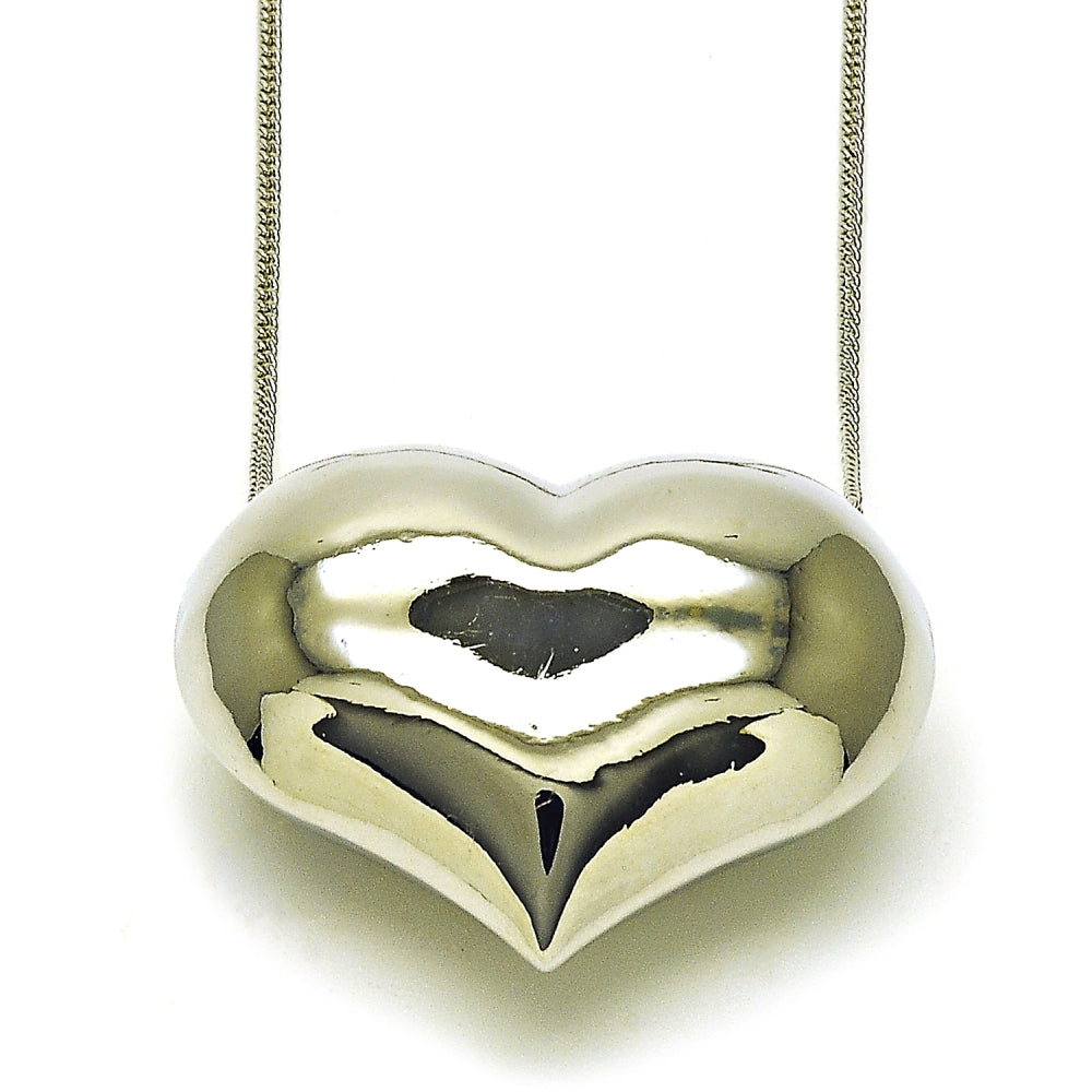 Rhodium Gold Filled Pendant Necklace, Heart and Hollow Design, Polished, Rhodium Finish