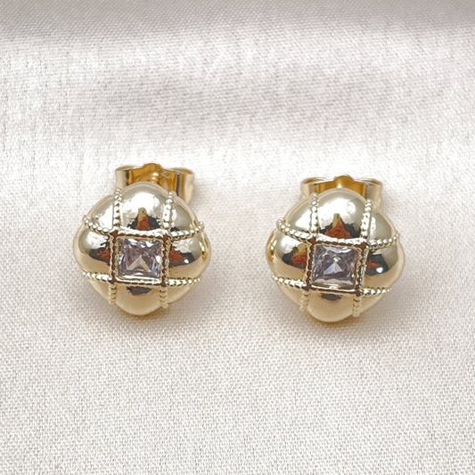 Oro Laminado Stud Earring, Gold Filled Style with White Cubic Zirconia, Polished, Golden Finish
