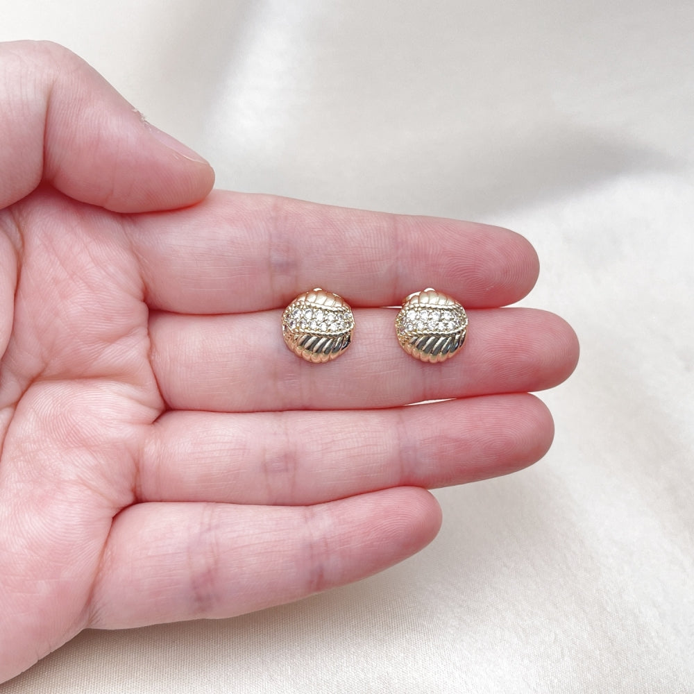 Oro Laminado Stud Earring, Gold Filled Style with White Micro Pave, Polished, Golden Finish