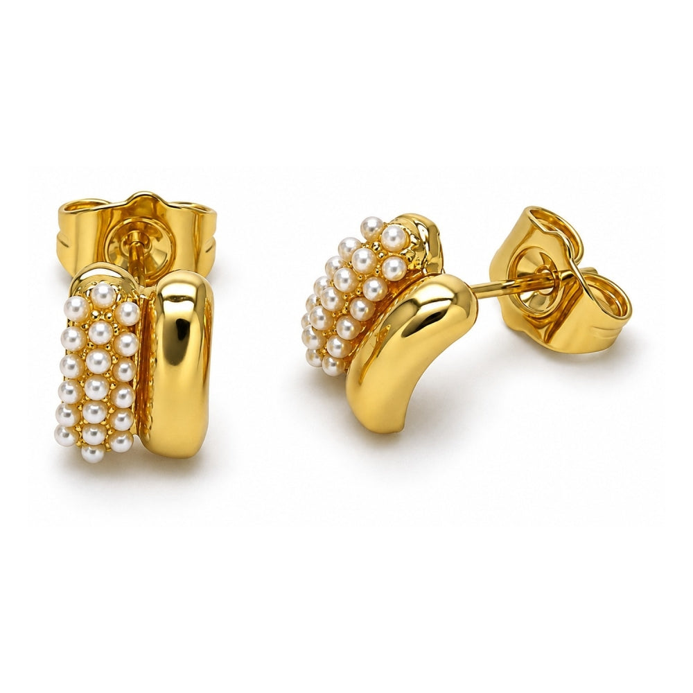 Oro Laminado Stud Earring, Gold Filled Style with Ivory Pearl, Polished, Golden Finish