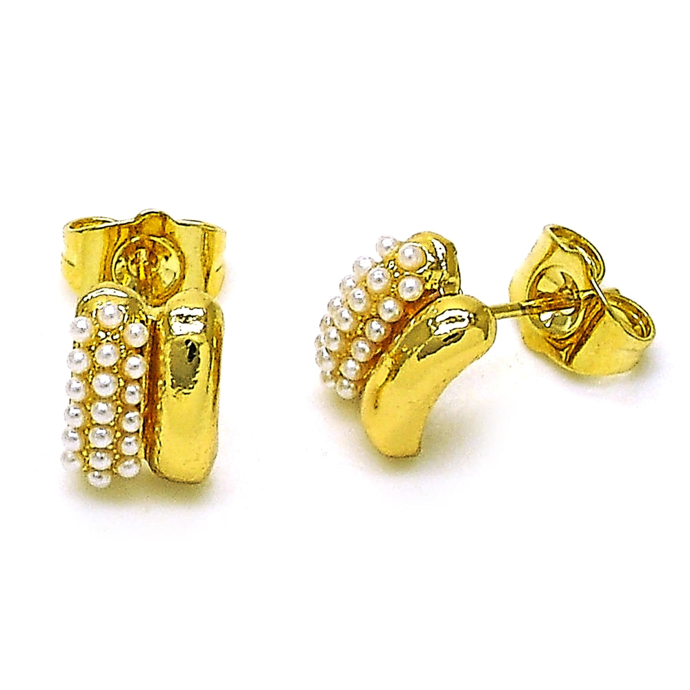 Oro Laminado Stud Earring, Gold Filled Style with Ivory Pearl, Polished, Golden Finish