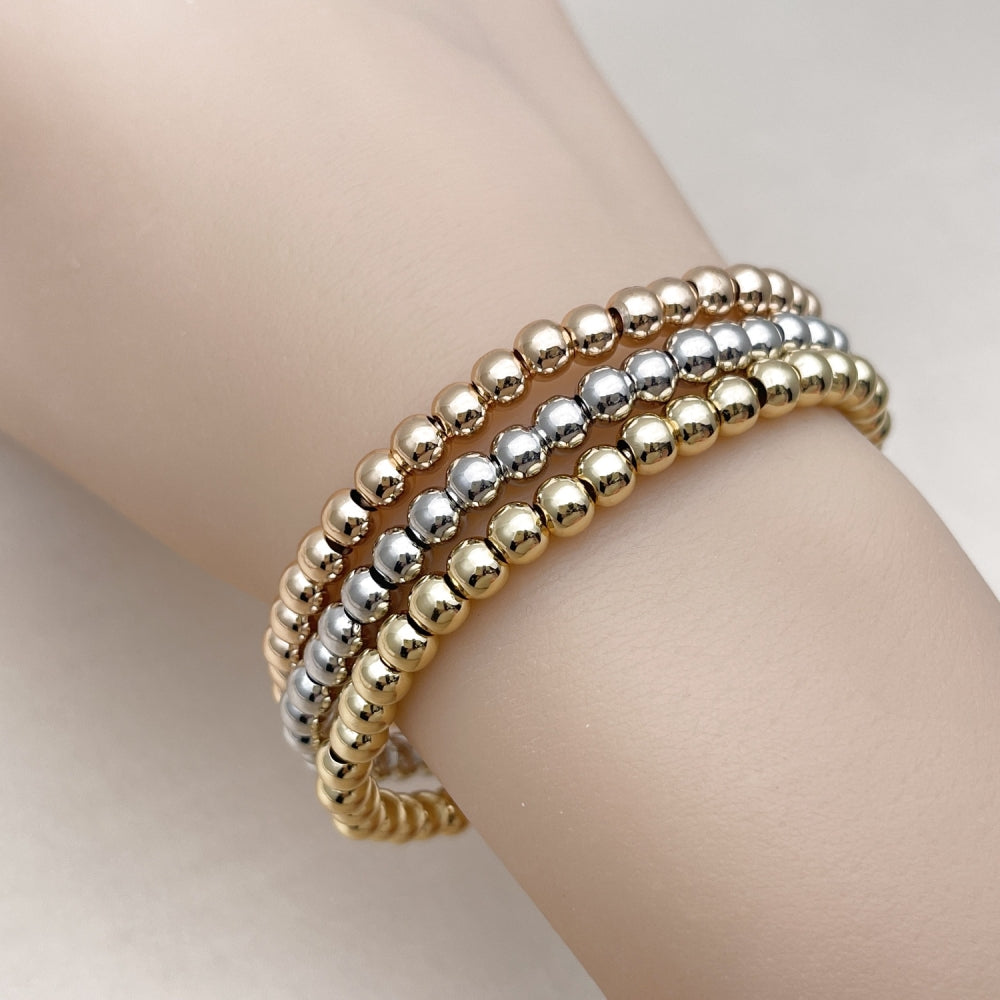 Oro Laminado Trio Bangle, Gold Filled Style Ball Design, Polished, Tricolor