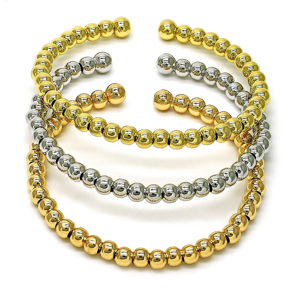 Oro Laminado Trio Bangle, Gold Filled Style Ball Design, Polished, Tricolor
