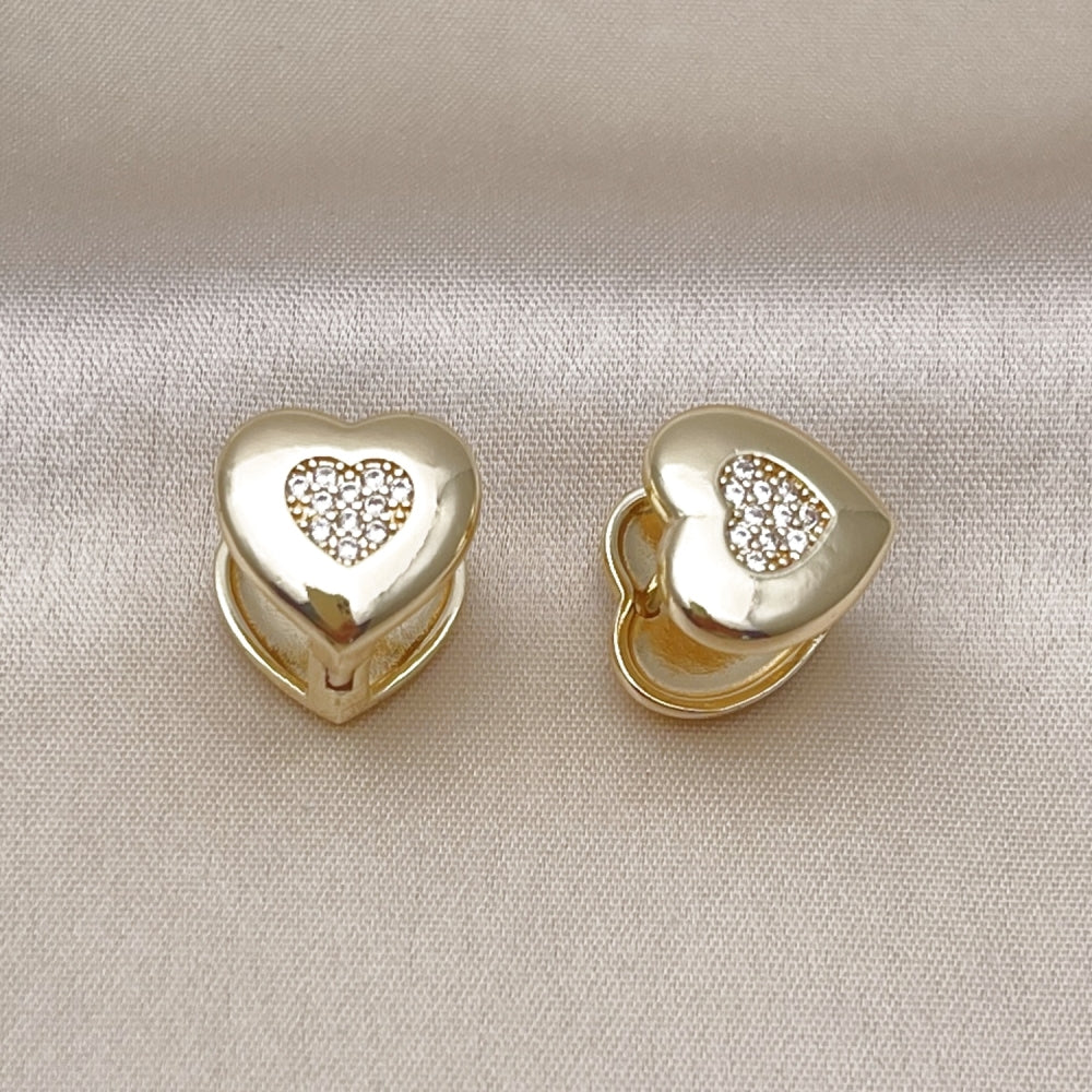 Oro Laminado Huggie Hoop, Gold Filled Style Heart Design, with White Micro Pave, Polished, Golden Finish