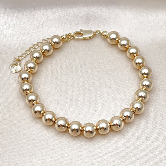 Oro Laminado Fancy Bracelet, Gold Filled Style Ball and Hollow Design, Polished, Golden Finish
