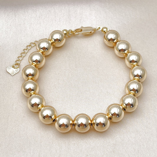 Oro Laminado Fancy Bracelet, Gold Filled Style Ball and Hollow Design, Polished, Golden Finish