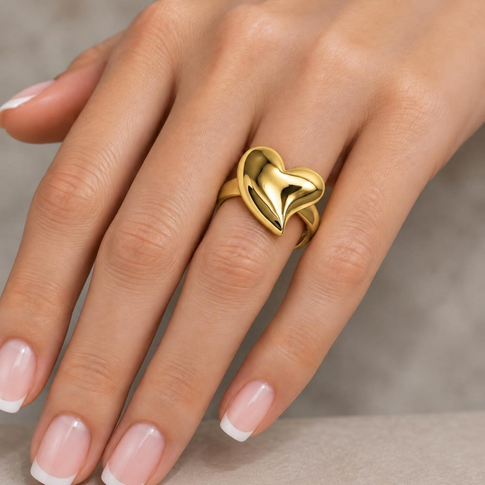 Oro Laminado Elegant Ring, Gold Filled Style Heart Design, Polished, Golden Finish