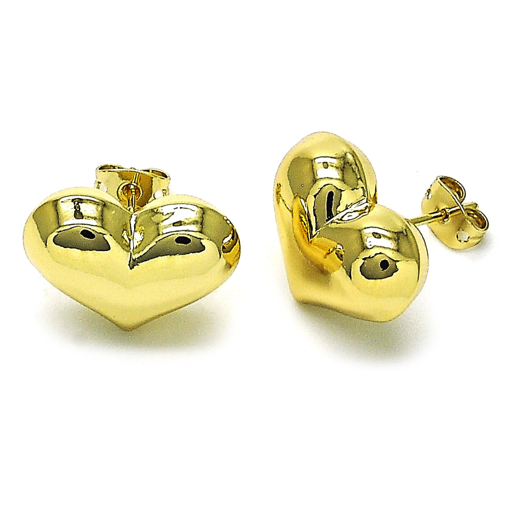 Oro Laminado Stud Earring, Gold Filled Style Heart and Hollow Design, Polished, Golden Finish
