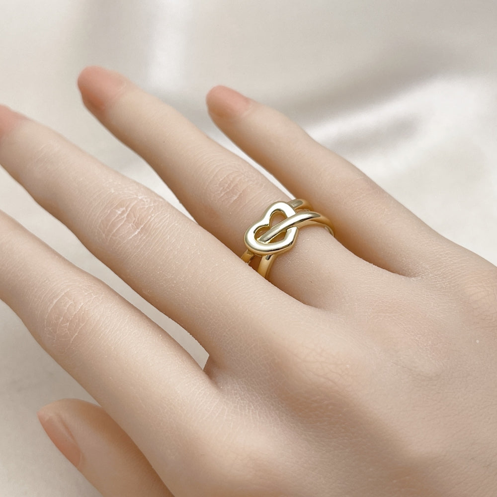 Oro Laminado Elegant Ring, Gold Filled Style Heart and Love Knot Design, Polished, Golden Finish