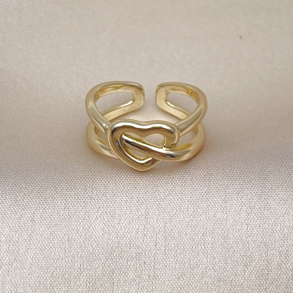 Oro Laminado Elegant Ring, Gold Filled Style Heart and Love Knot Design, Polished, Golden Finish