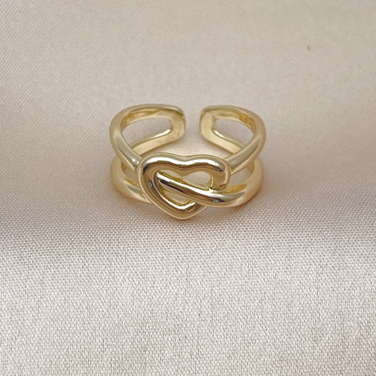 Oro Laminado Elegant Ring, Gold Filled Style Heart and Love Knot Design, Polished, Golden Finish