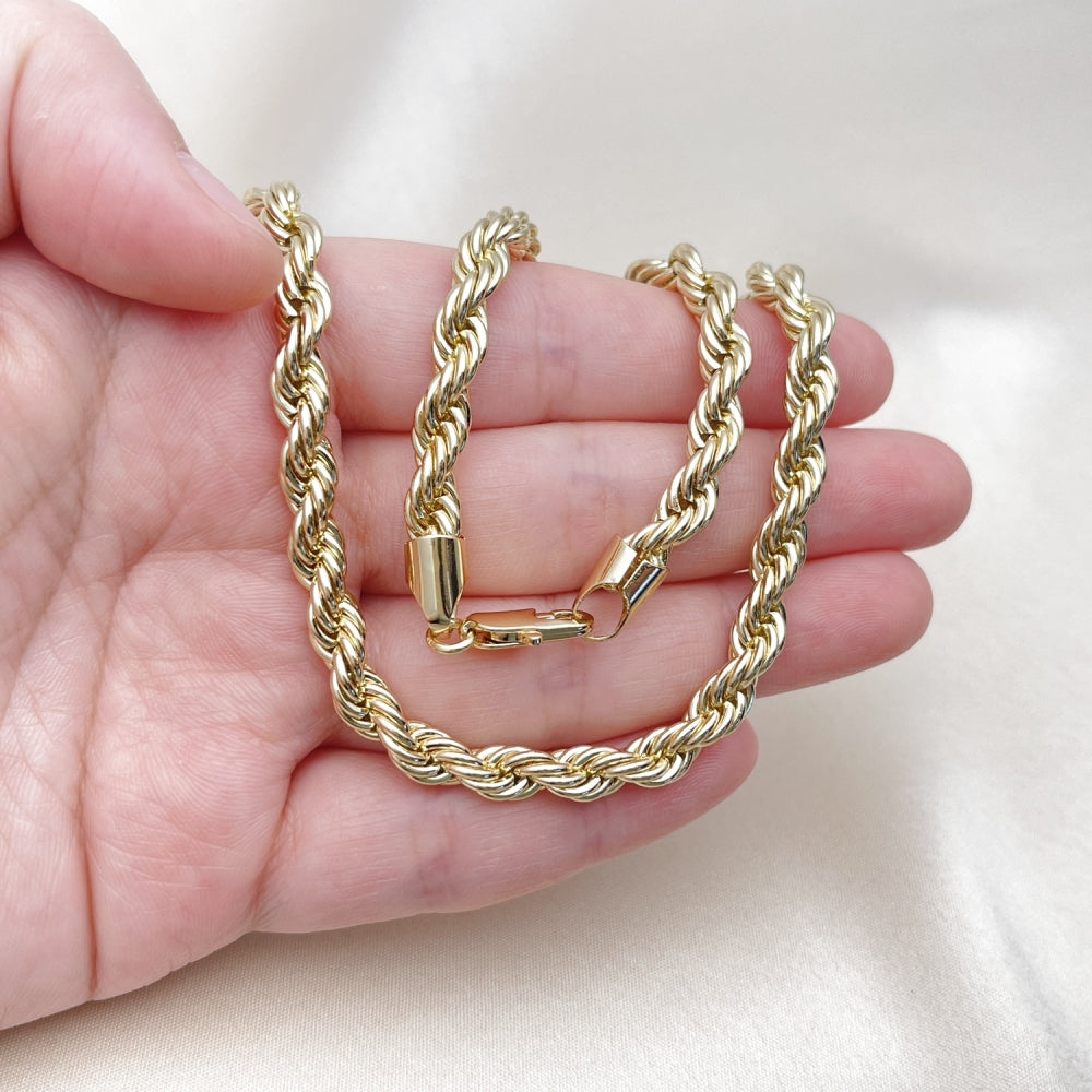Oro Laminado Basic Necklace, Gold Filled Style Rope Design, Polished, Golden Finish