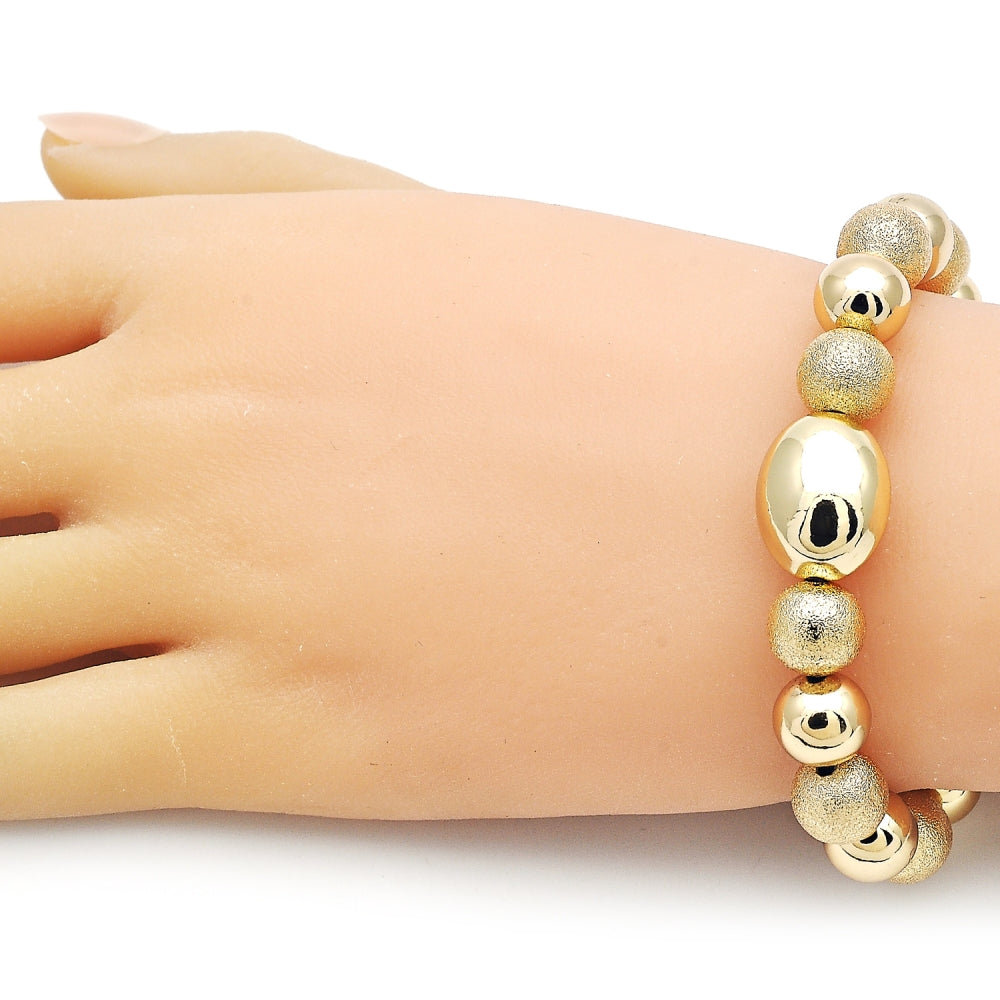 Oro Laminado Fancy Bracelet, Gold Filled Style Expandable Bead and Ball Design, Matte Finish, Golden Finish