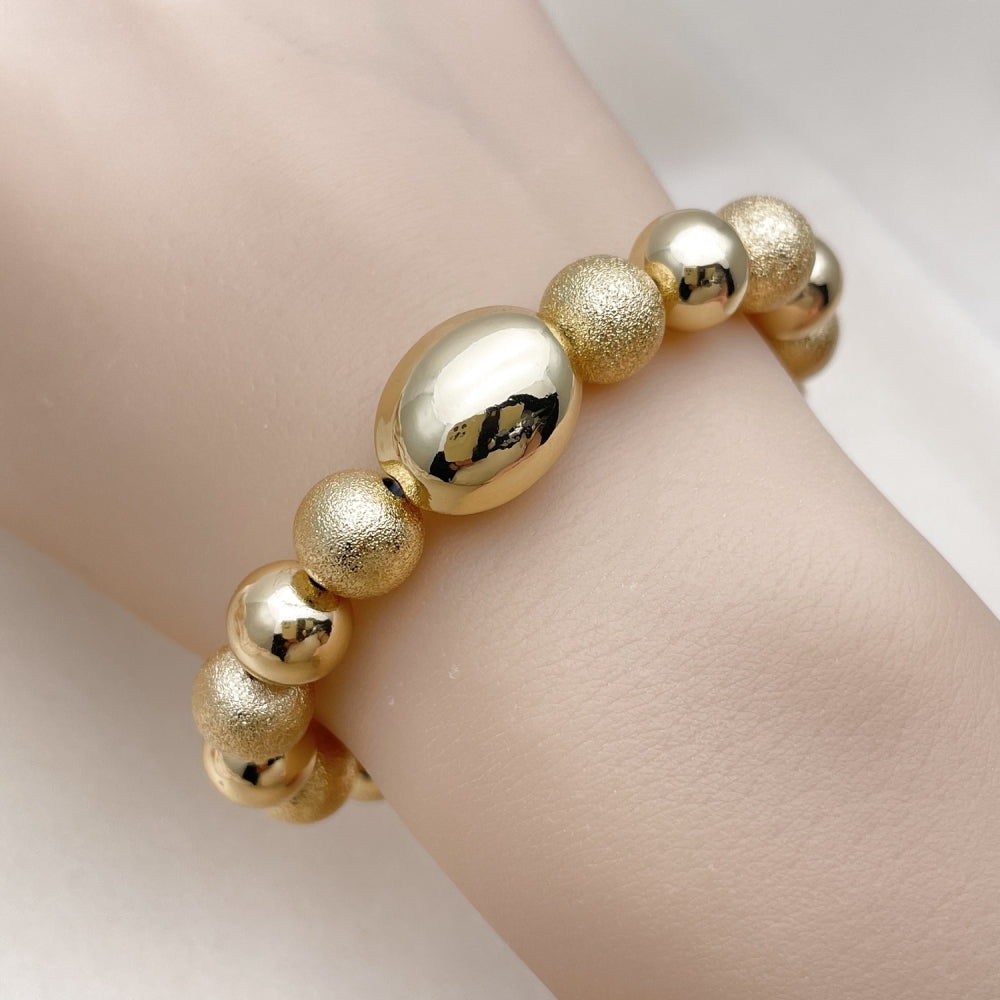 Oro Laminado Fancy Bracelet, Gold Filled Style Expandable Bead and Ball Design, Matte Finish, Golden Finish