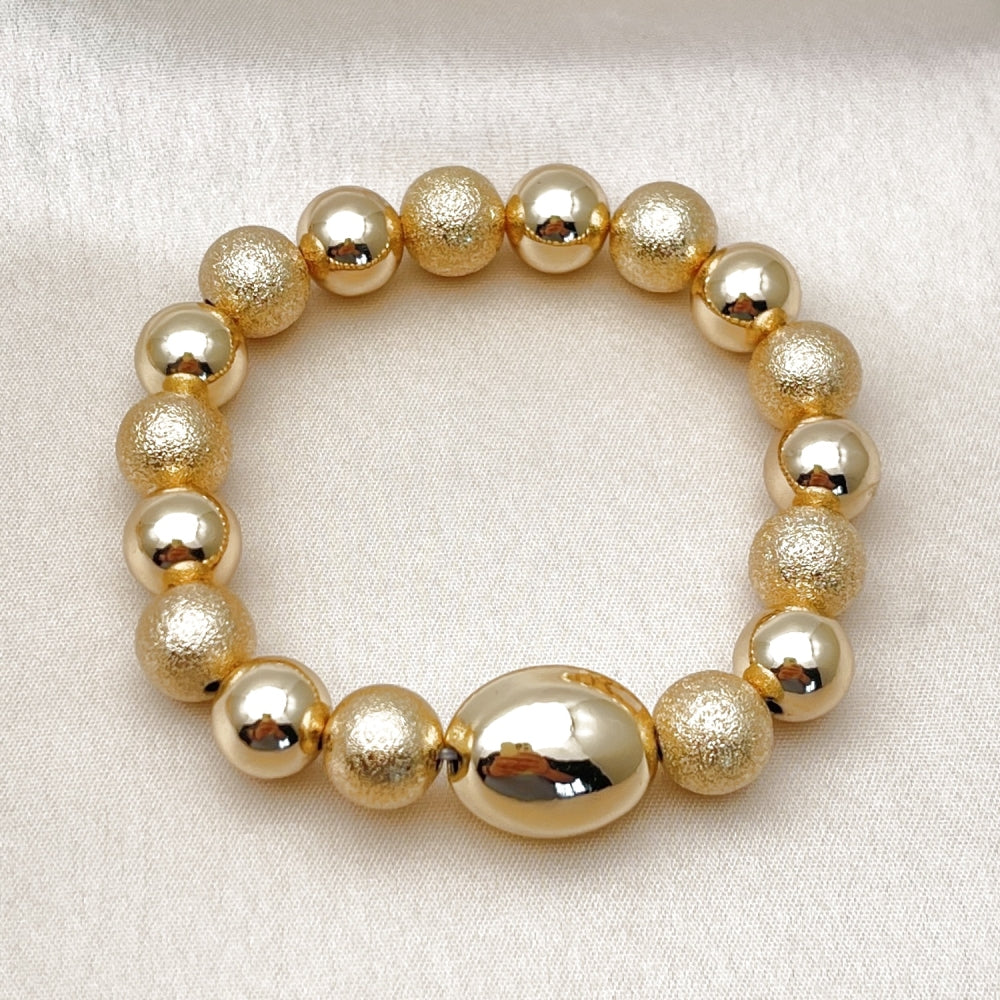 Oro Laminado Fancy Bracelet, Gold Filled Style Expandable Bead and Ball Design, Matte Finish, Golden Finish