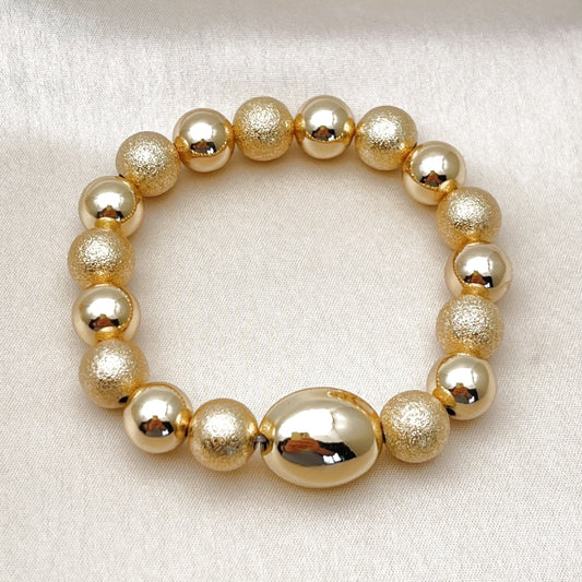 Oro Laminado Fancy Bracelet, Gold Filled Style Expandable Bead and Ball Design, Matte Finish, Golden Finish