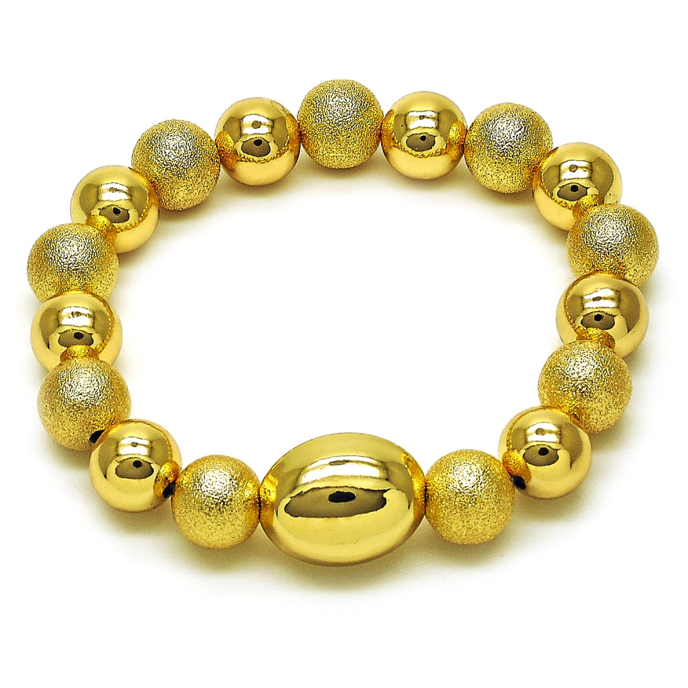 Oro Laminado Fancy Bracelet, Gold Filled Style Expandable Bead and Ball Design, Matte Finish, Golden Finish
